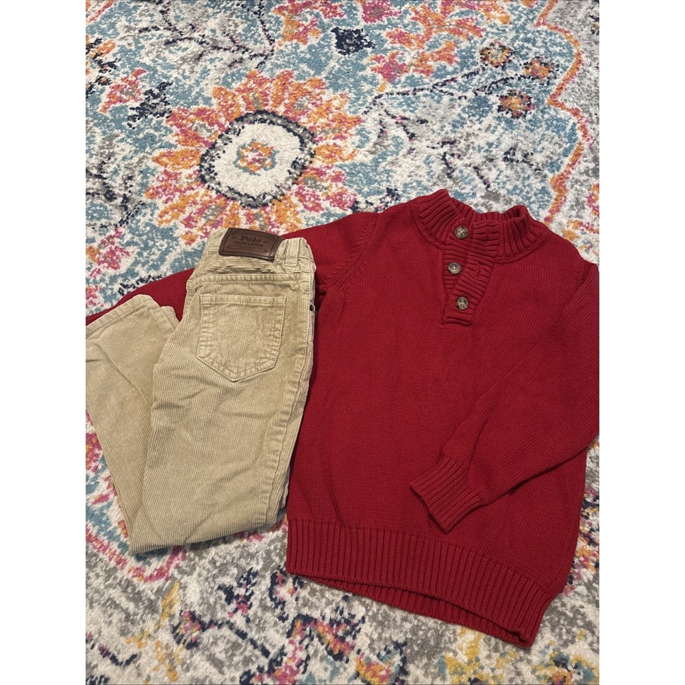 Polo Ralph Lauren Boys‎ Sz 4 Corduroy Pants And Carters Knit Sweater Sz 5